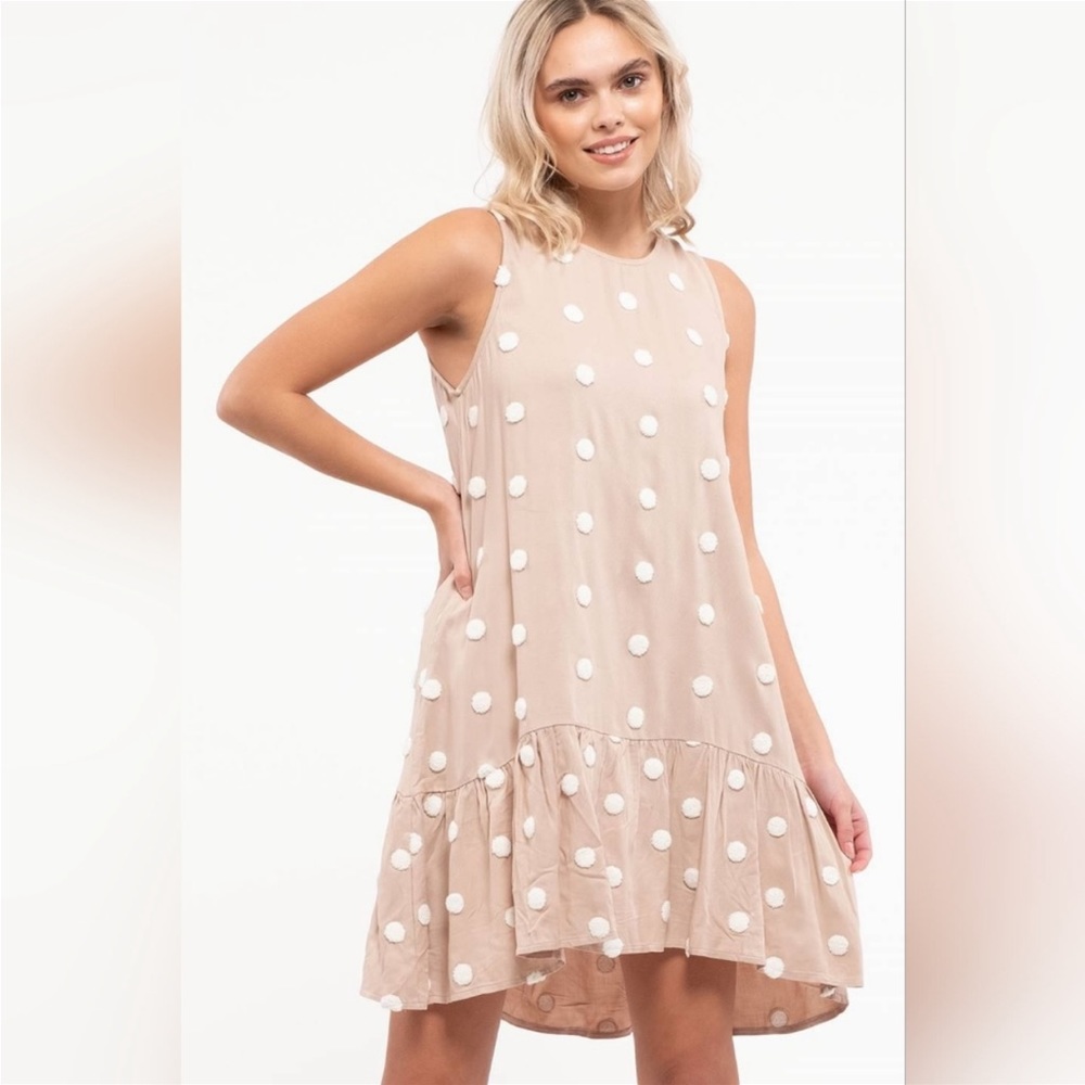 Blu Pepper Tan and Cream Polka Dot Dress Size Small
